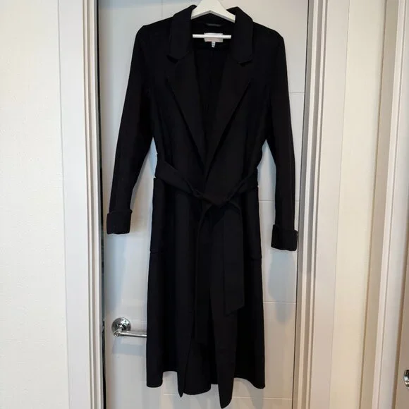 Reiss Emilie Belted Wool Blend Long Coat Black size 8 US - Picture 2 of 6
